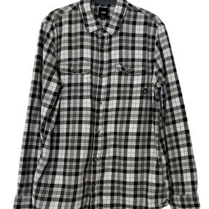Vans Men's Medium Plaid Long‎ Sleeve Button B&W